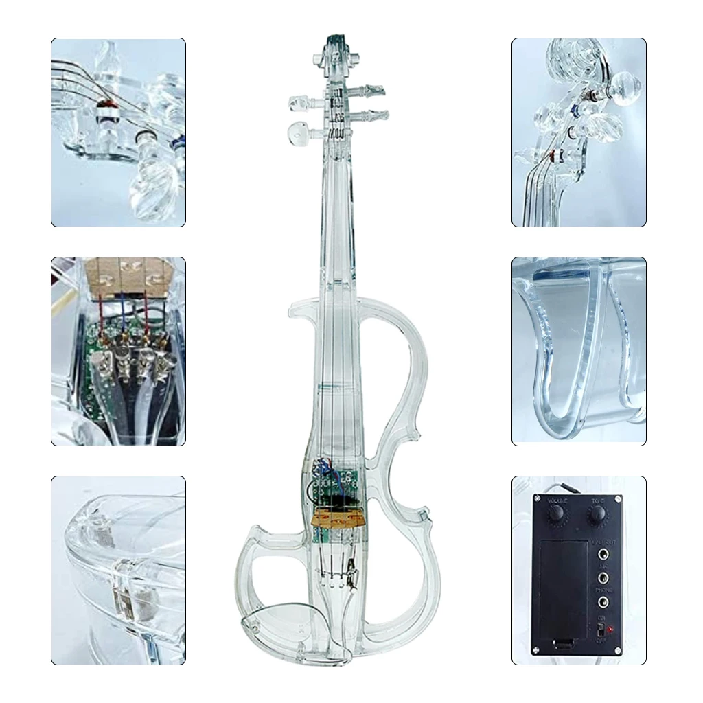 Mugig 4/4 Transparen Electric Violin High Quality Plastic Crystal Classic Stringed Instruments with Violin Case Type#1