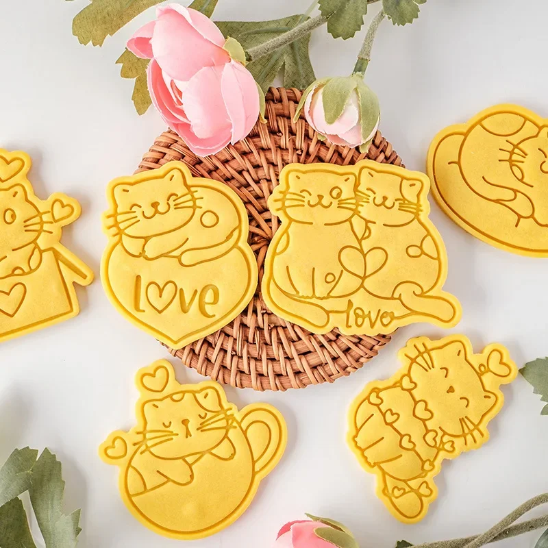 Valentine's Day Cookie Mold Cartoon Love Cat Biscuit Cutter Fondant Cake Decoration Cutting Mold Baking Tool for Wedding