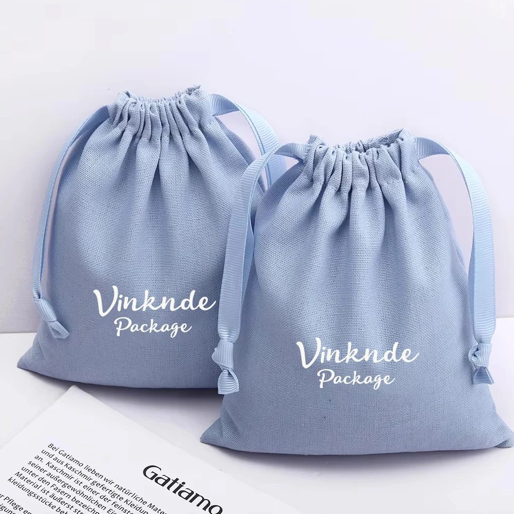 

New Small Cotton Linen Packaging Pouches Customizable Logo Organic Canvas Cotton Drawstring Travel Pouch Wedding Gift Candy Bag