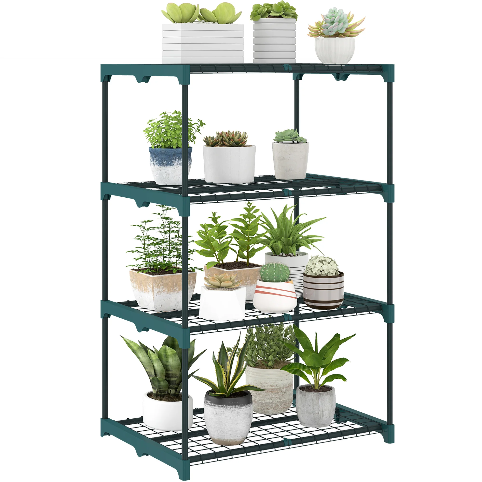 4-stufiges Stahl-Blumenregal für Innen-/Außenpflanzen, 67x49x105cm, Grün, Perfekt für Garten, Balkon, Wohnzimmer