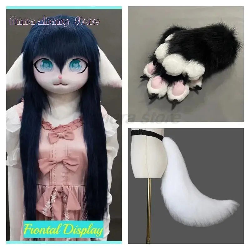 ليلي 123Fursuit Kigurumi فروي تأثيري دمية الأرنب القط ازياء الحيوان رؤساء يمكن ارتداؤها كيغ سماعات قفازات الذيل