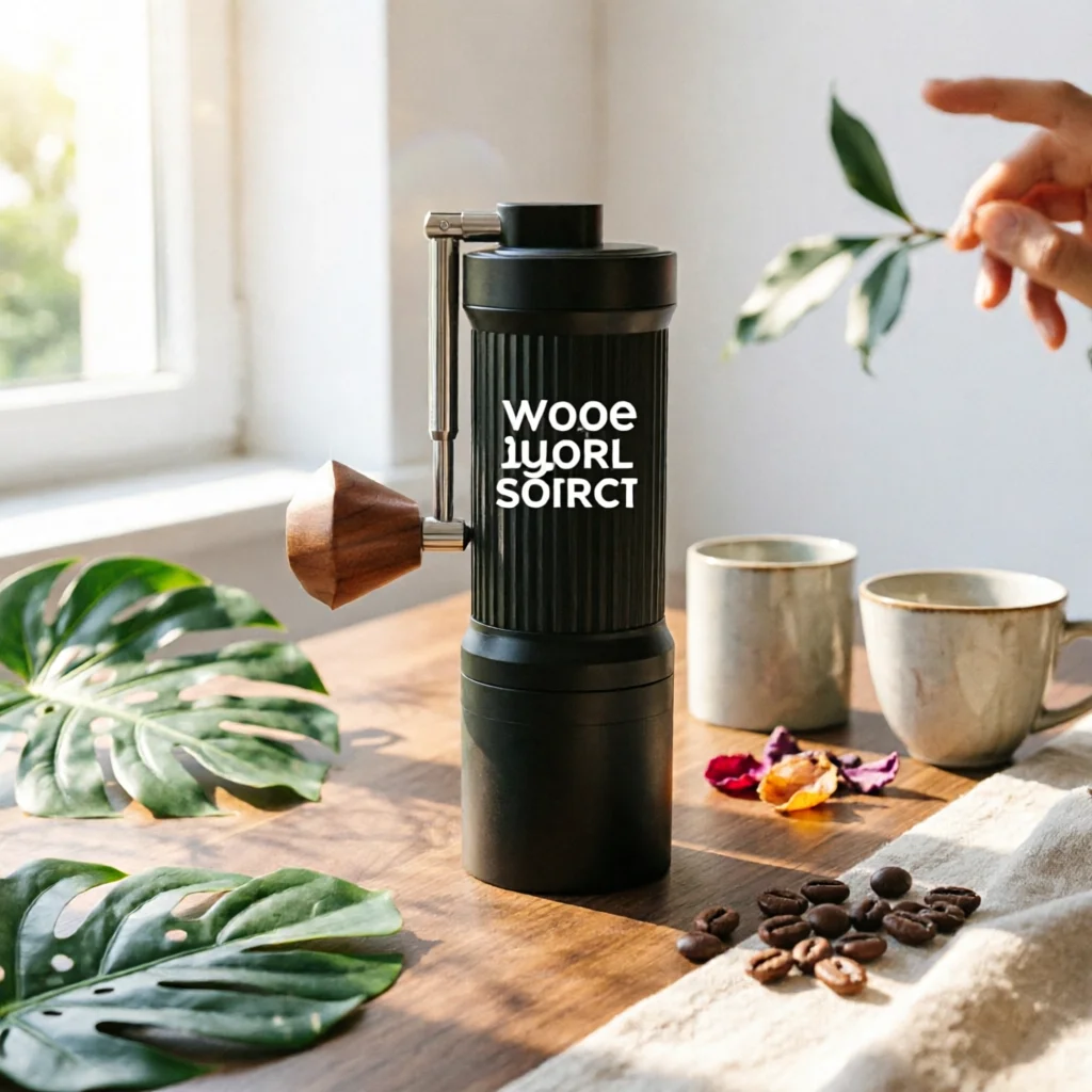 

Ribbed Portable Hand Crank Coffee Grinder Foldable Compact Manual Coffee Mill for Fresh Brew at Home