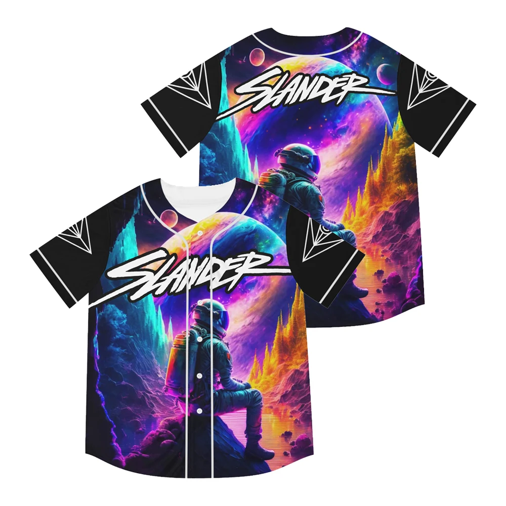 Slander Spaceman Music Festival Baseball Jersey V-Neck Short Sleeve Button-up Shirts Women Men Streetwear Tops