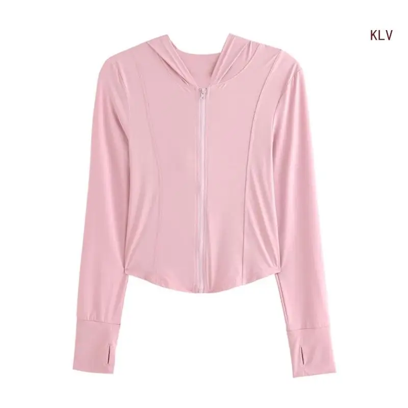 Women UV Sun Protective Long Sleeve Fitted Coat Lightweight Zippered Hooded Jackets Ice Silk Quick Drying Thin Shirt 6XDA