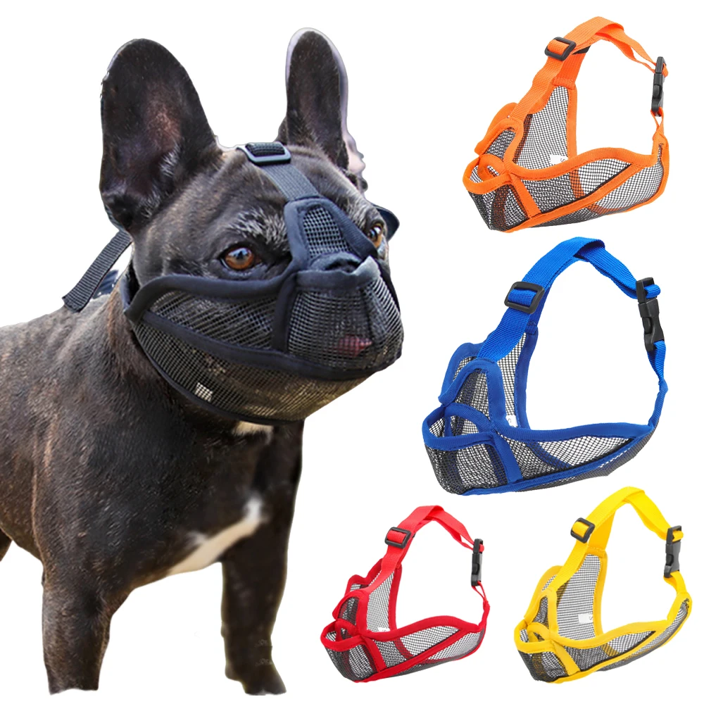 Bozal de Bulldog de verano, cubierta de boca de perro transpirable de malla para Bulldog Francés, Pug, antimordeduras, ingestión accidental, suministros para mascotas