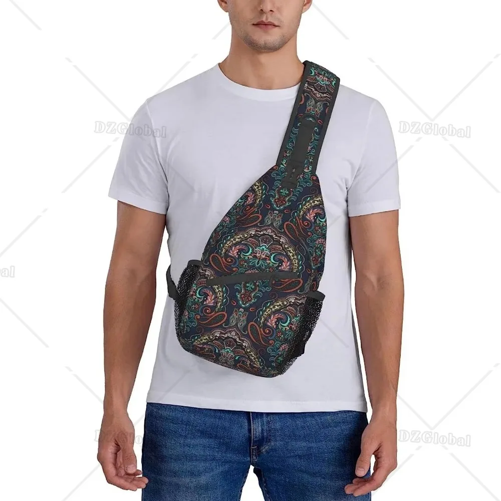 Paisley Print Sling Bag Crossbody Sling Backpack for Women Men Travel Hiking Daypack Chest Shoulder Bag