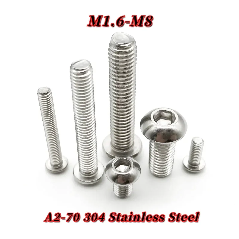 A2-70 304 Stainless Steel ISO7380 Button Head Hex Hexagon Socket Allen Screw Bolt M1.6 M2 M2.5 M3 M4 M5 M6 M8 5/10/50pcs