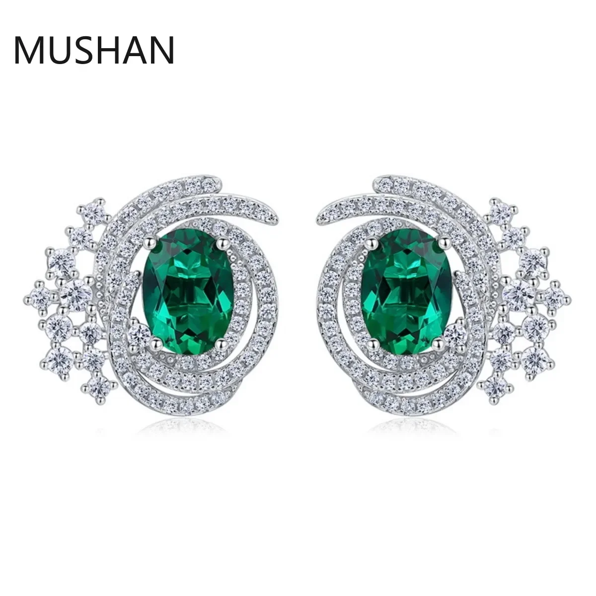 MUSHAN Luxury Jewelry S 925 Sterling Silver Stud Earrings Women GRC Certificated Lab Grown Emerald Earrings Stud Ear Pin Jewelry