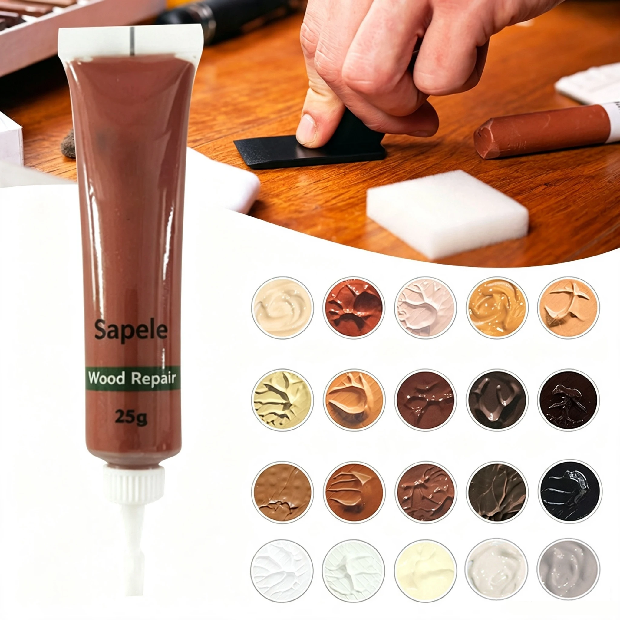 25g Wood Furniture Repair Fillers,Repairing Paste For Furniture,Hardwood Floor Repairing Kit,Floor Discoloration Repairing Paste