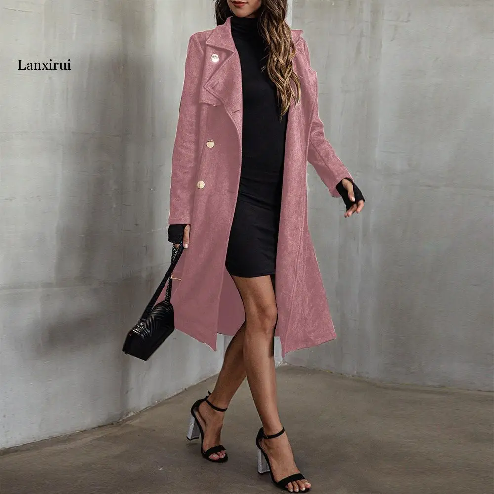 Trench-Coat Long Slim pour femmes, coupe-vent coréen en daim avec ceinture, vêtements d'extérieur décontractés, nouvelle collection printemps automne 2022