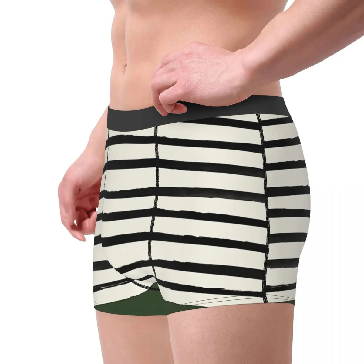 Forest Green Stripes Underpants Breathbale Panties Male Underwear Print Shorts Boxer Briefs