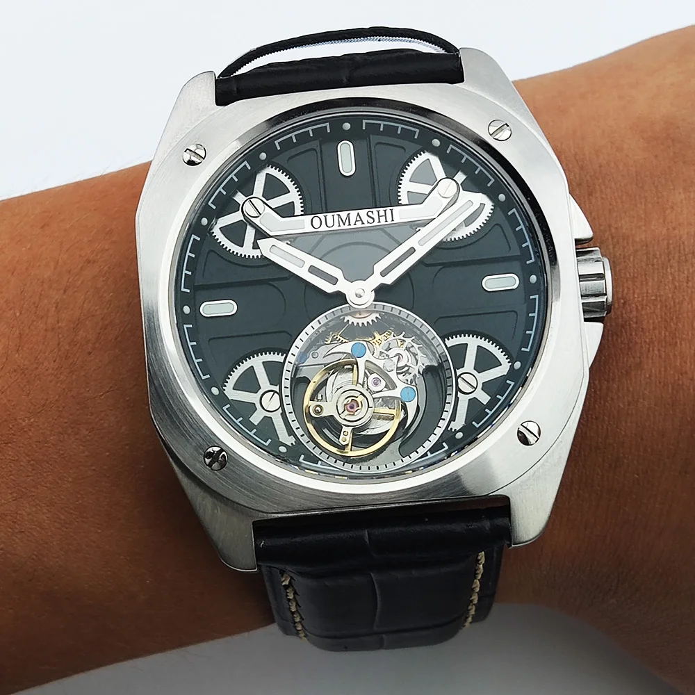 Tourbillon pour hommes 41.5mm marque montre pour hommes tourbillon mécanique squelette tourbillon mouvement montre de mode verre saphir pour hommes