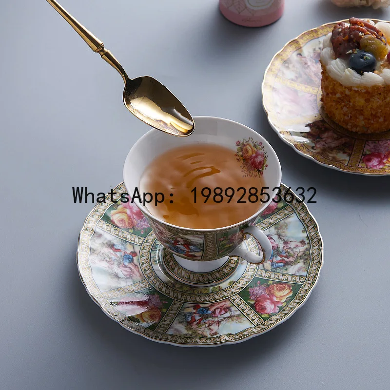 PYJ retro ceramic coffee cup and saucer gold-traced thread set