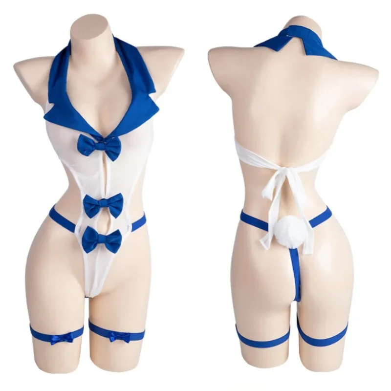 

Sexy Deep V Bow Tulle See Through Bodysuit Women Hollow Bunny Girl Uniform Cosplay Costume Backless Underwear Nightwear Outfits