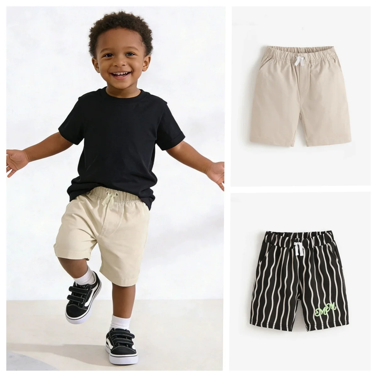 100%Cotton Toddler Boys Shorts Kids 2 to 3 4 5 6 7 8 Years Korean Summer Workwear Short Pants Pockets Brown White Sports Shorts