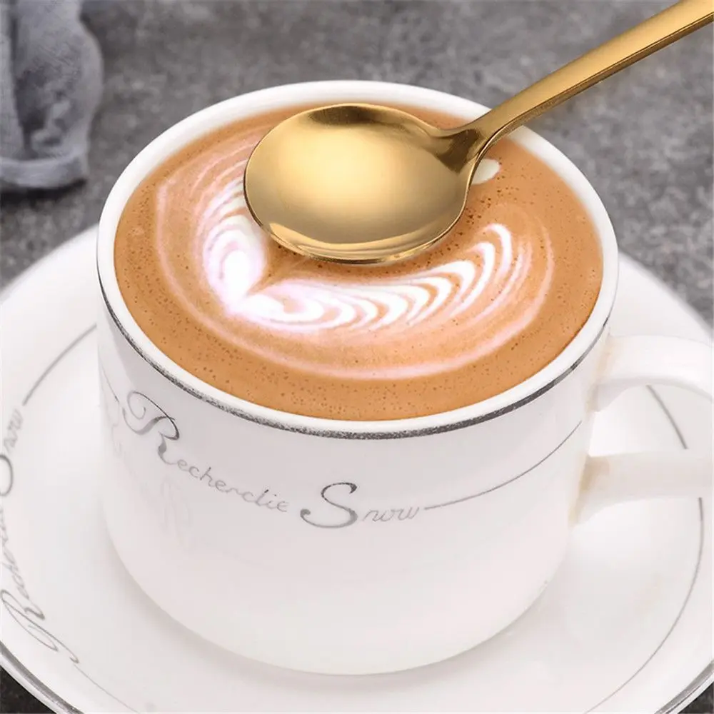 Mirror Reflection Solid Color Round Dessert Spoon Coffee Spoon Tableware Stainless Steel