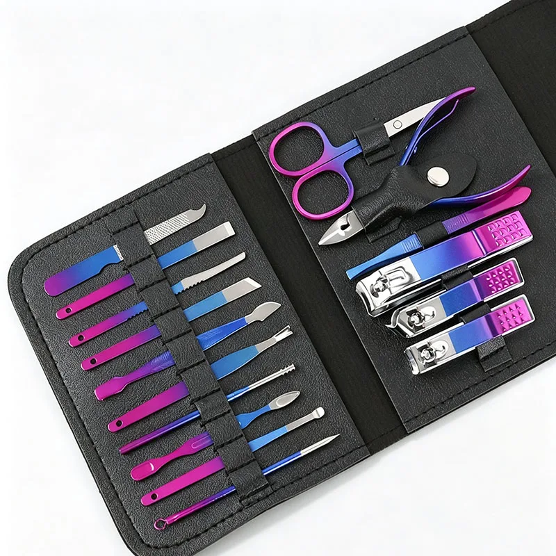 32Pcs Manicure Pedicure Tool Set, Portable Foldable Leather Storage Case, Complete Nail Clippers Beauty Kit for Home Travel Use