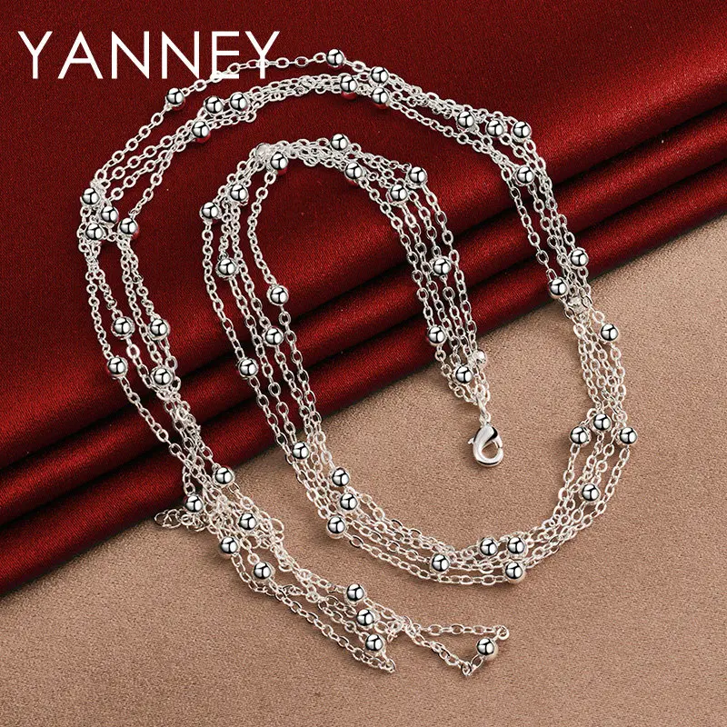 

YANNEY 925 Sterling Silver 18 Inches Exquisite Tassel Bead Chain Necklace For Women Men Fashion Wedding Gift Jewelry Accessories