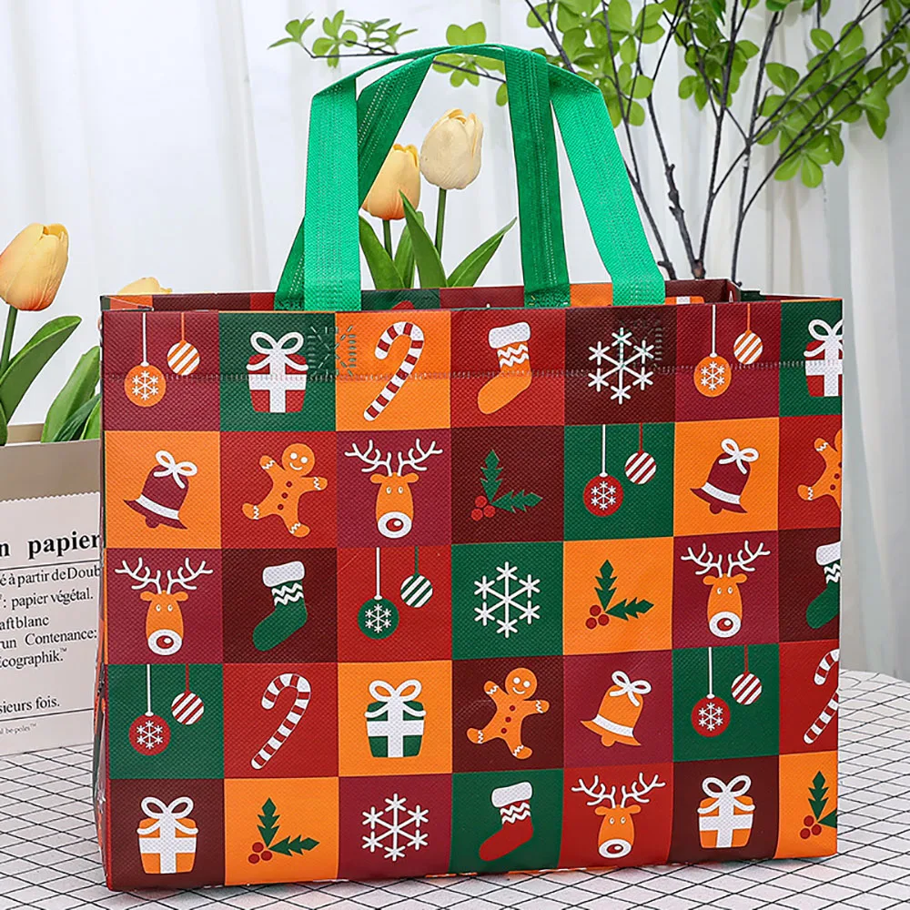 Christmas Gift Bag Non-Woven Santa Snowman Xmas Tree Tote Packaging Pouch Waterproof Shopping Handbag Xmas New Year Candy Bags