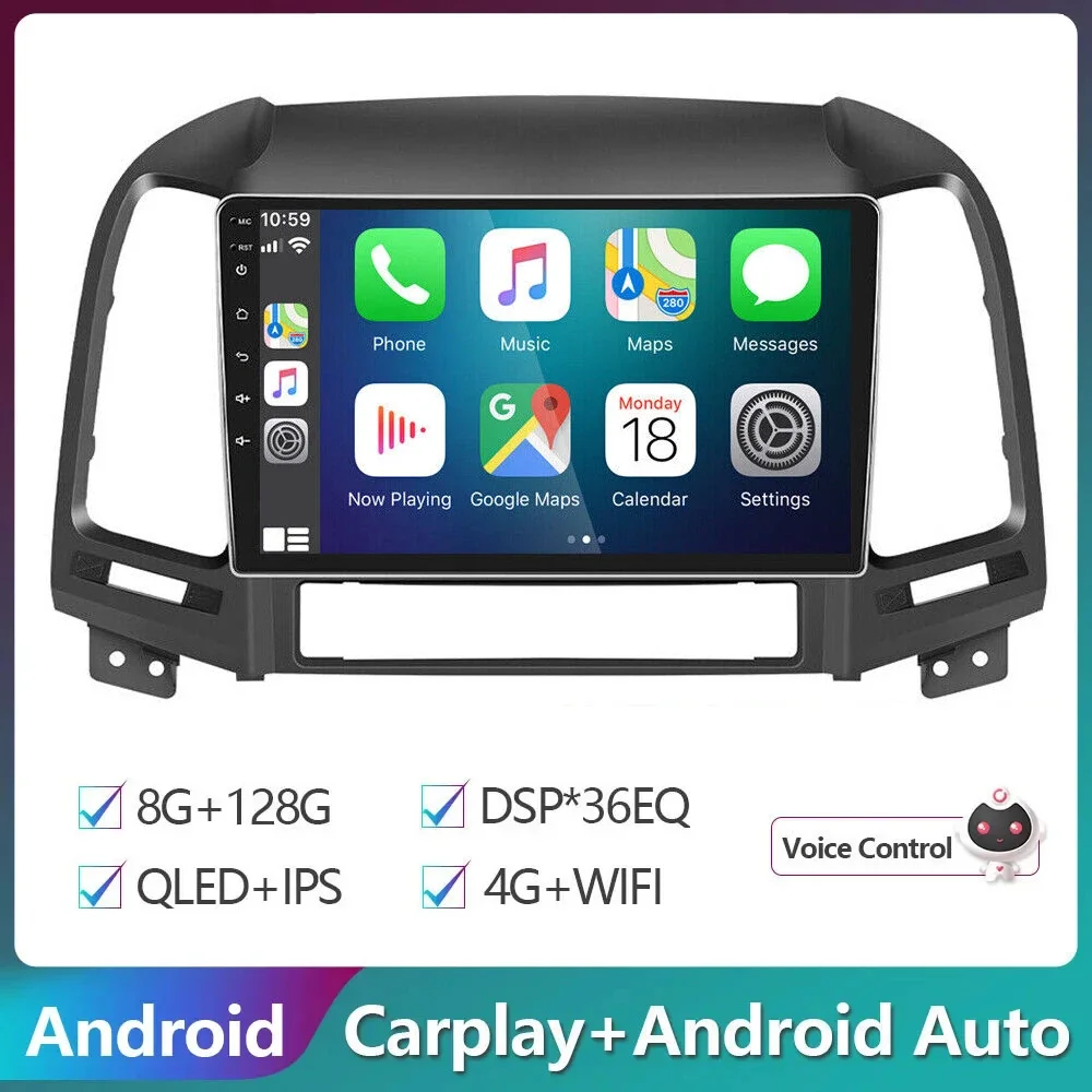 

Автомагнитола Carplay DSP 9 дюймов 4G 2din Android 13,0, мультимедийный плеер с GPS-навигацией для головного блока Hyundai Santa Fe 2 2006-2012