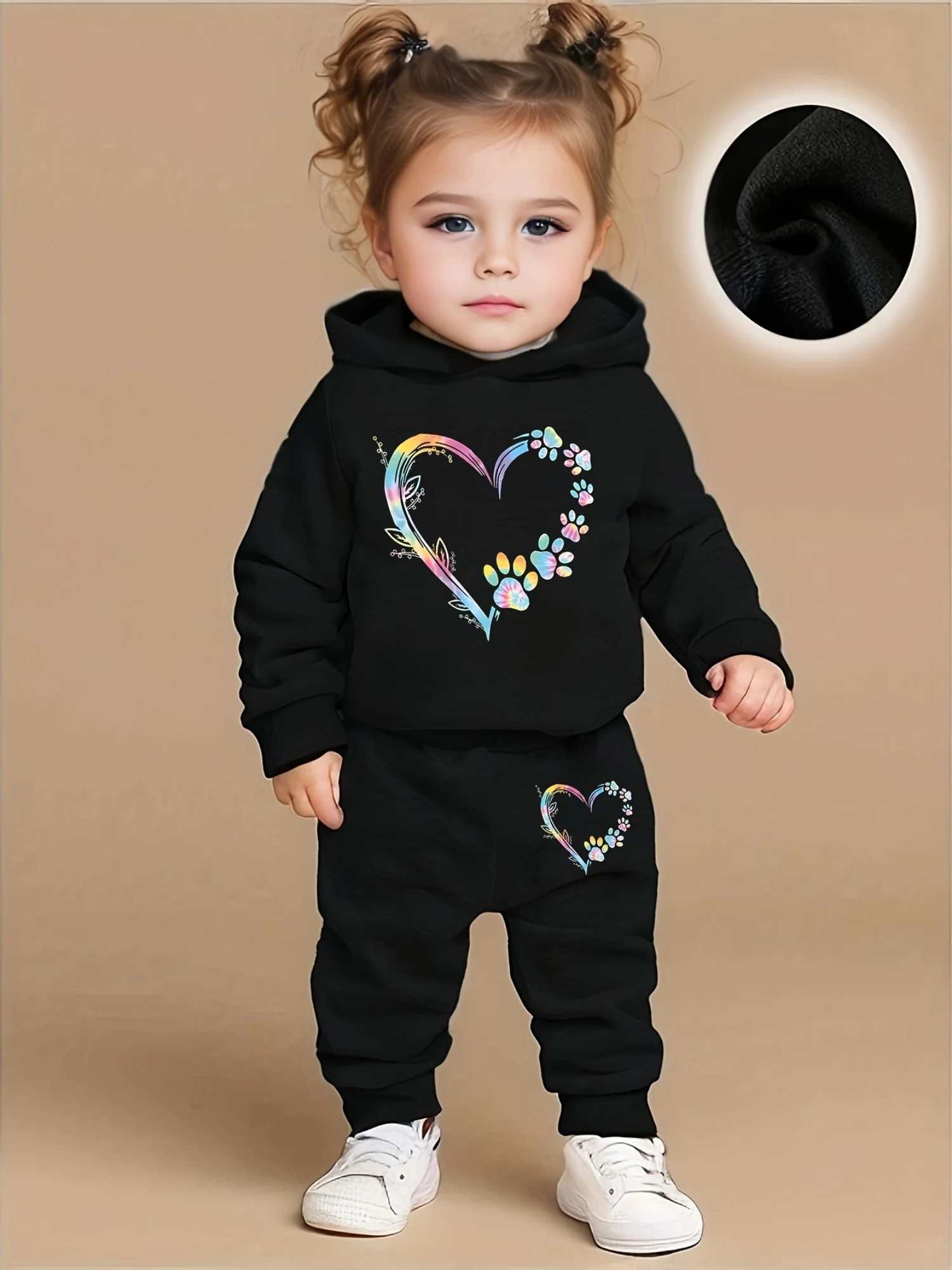 

Baby girl love pattern hooded sweatshirt+sports pants two-piece casual sportswear