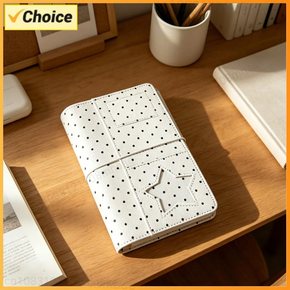 A6 Polka Dot Cloth Binder Notebook 6-Hole Loose Leaf Portable DIY Scrapbook Journal Multi Pocket Photo Album Planner School Gift