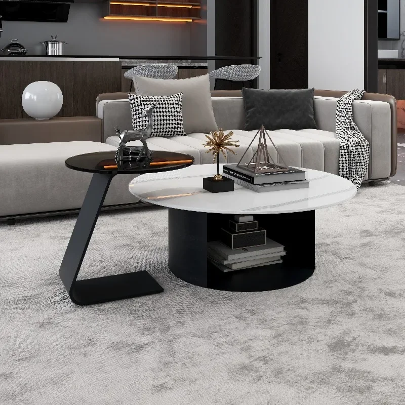

Light Luxury Modern Round Tea Coffee Tables Simple Slate Center Tables Sofa Side Tables For Living Room Furniture For Home