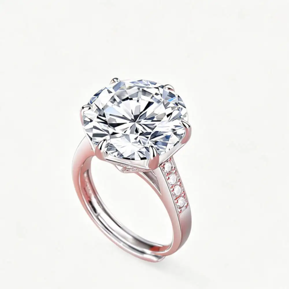 925 Sterling Silver Six Prong Solitaire Adjustable Ring D VVS1 Moissanite Luxury Wedding Engagement Fine Jewelry For Women