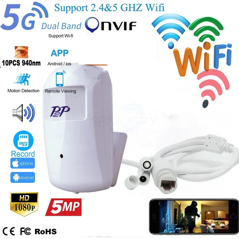 2.4G 5G WIFI Wireless 940nm Invisible PIR 1080P 5MP Wireless IP Camera Night Vision HD Mini Indoor IR Mic Security CCTV Camhi