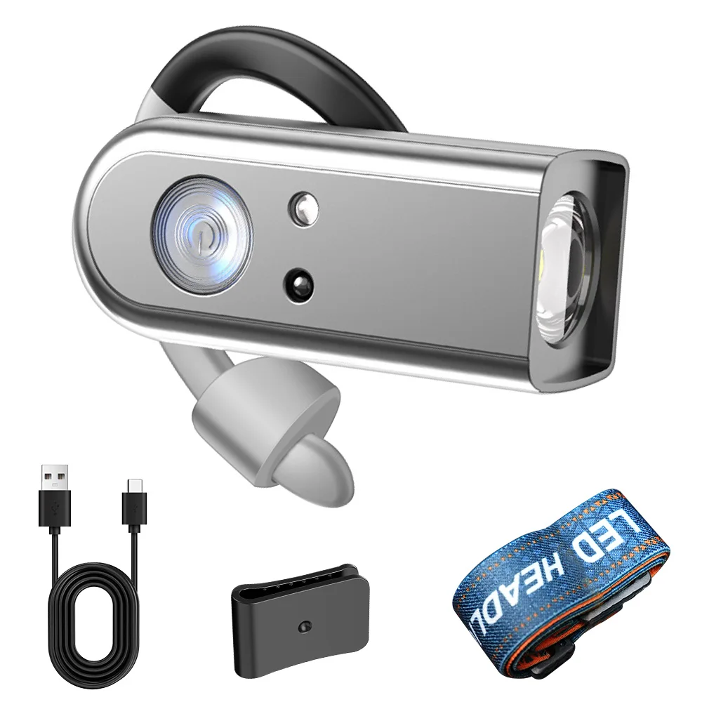 BORUiT Ear Clip Headlamp USB Rechargeable LED Headlight Built-in Battery Waterproof Head Flashlight for Running Cycling Fishing
