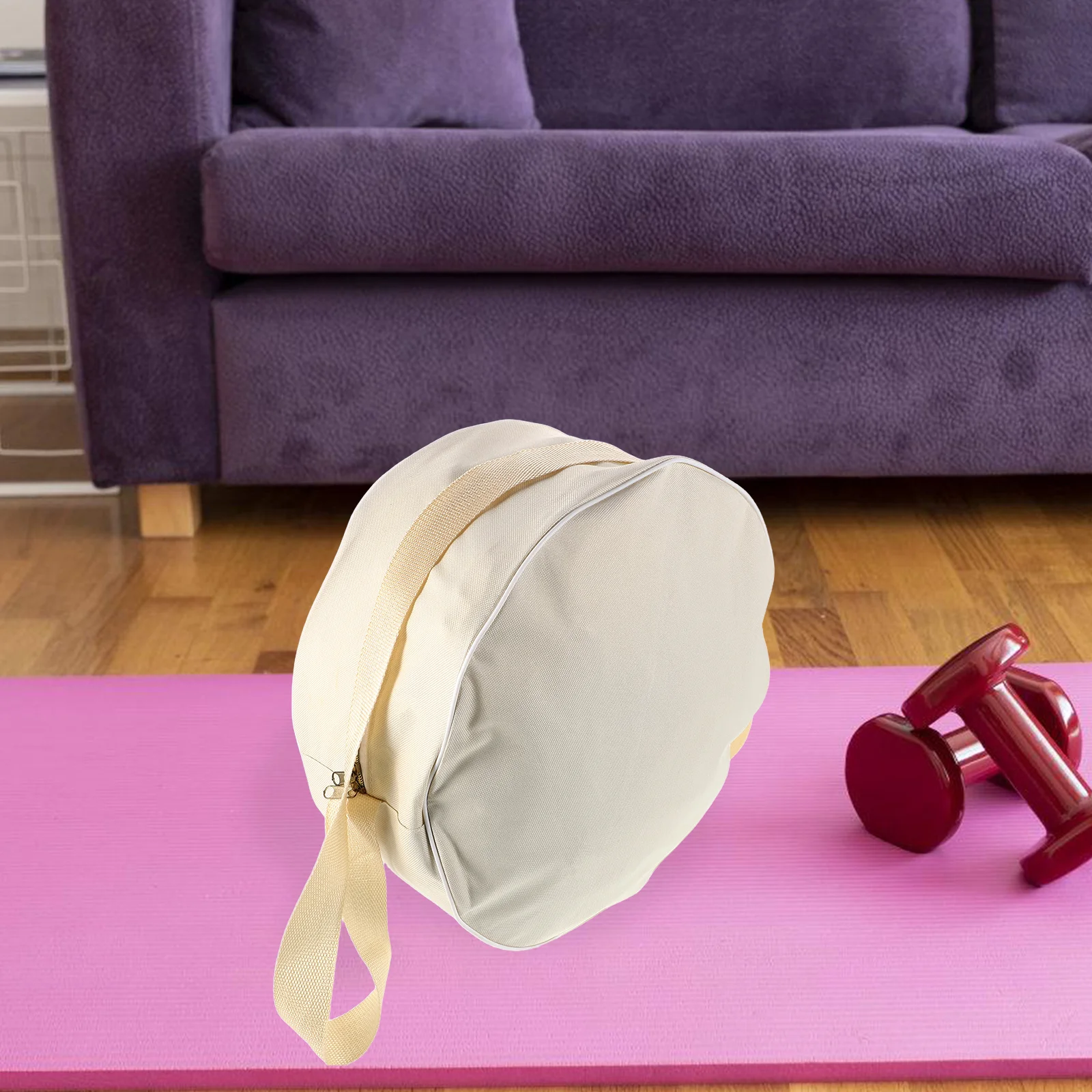 

Lightweight Yoga Wheel Bag With Pockets Adjustable Strap Portable Fitness Carrier For Women Gym Exercise Beige Thickened