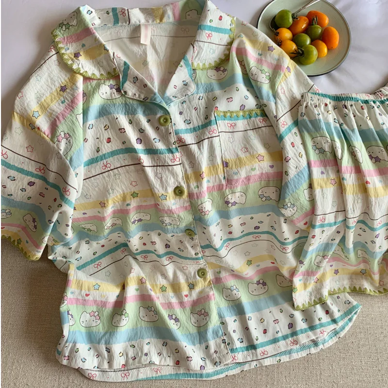 Korean Fashion Women's Short Sleeved Shorts Pajamas Summer Youth Loose Suit Cartoon Anime Girl Home Clothes Skin Friendly Soft