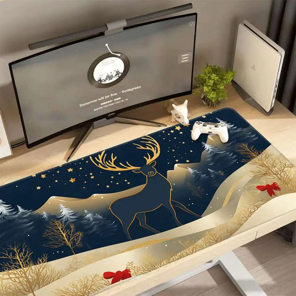 Christmas Reindeer Winter Scene Desk Mat Extra Large Non-Slip Rubber Gaming Mouse Pad