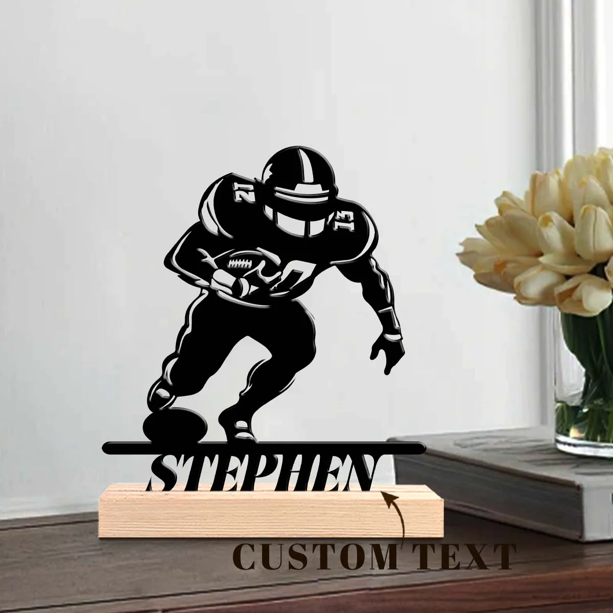 1pc Desktop Metal Ornaments Custom Name Equipped with Wooden Base Holiday Decoration Gifts,Desktop Statue Ornaments