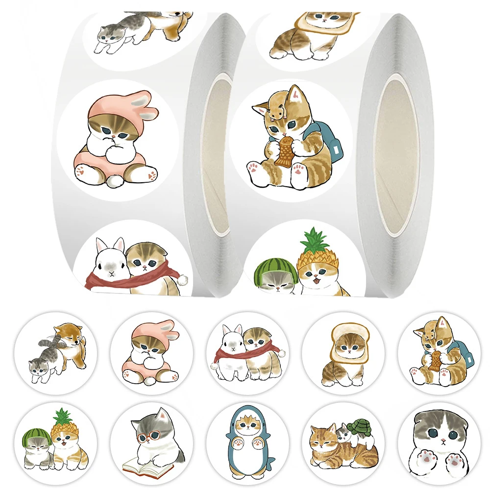 

500pcs/Roll Cute Cartoon Cat Reward Stickers Aesthetic Animal Sealing Decals DIY Stationery Phone Guitar Kawaii Sticker Kid Toy