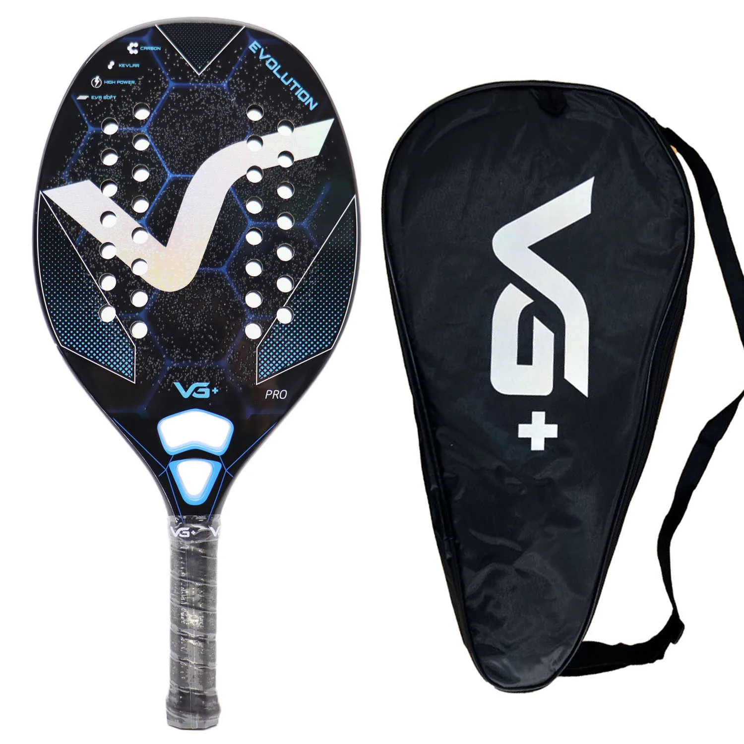 PRO Racket Beach Tennis Evolution Kevlar Carbon Racket Kit with EVA Soft 3D Shiny with Bag Beach Tennis Racket