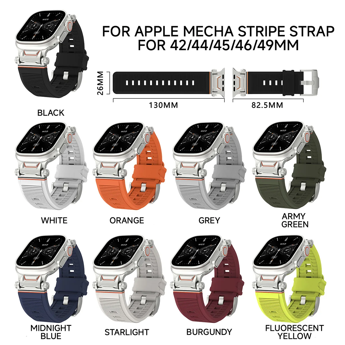 Silicone Sports Band for Apple Watch Ultra2 49mm Series 10 9 8 7 Se 6 5 Strap for IWatch Ultra 46mm 45 44mm Luxury TPU Bracelet