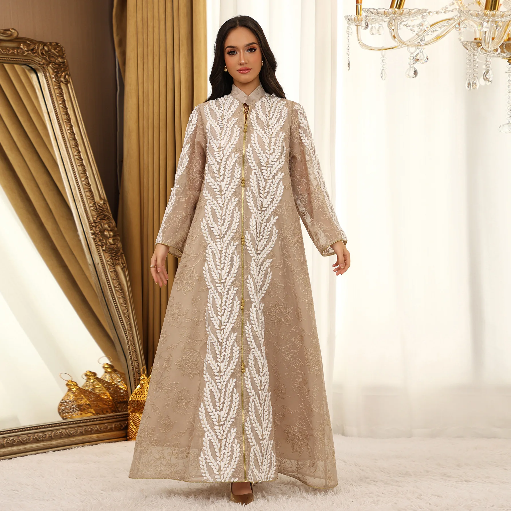 

2026 Spring Summer Women's Mesh Jalabiya Abaya Dress Dresses Saudi Muslim Outfit