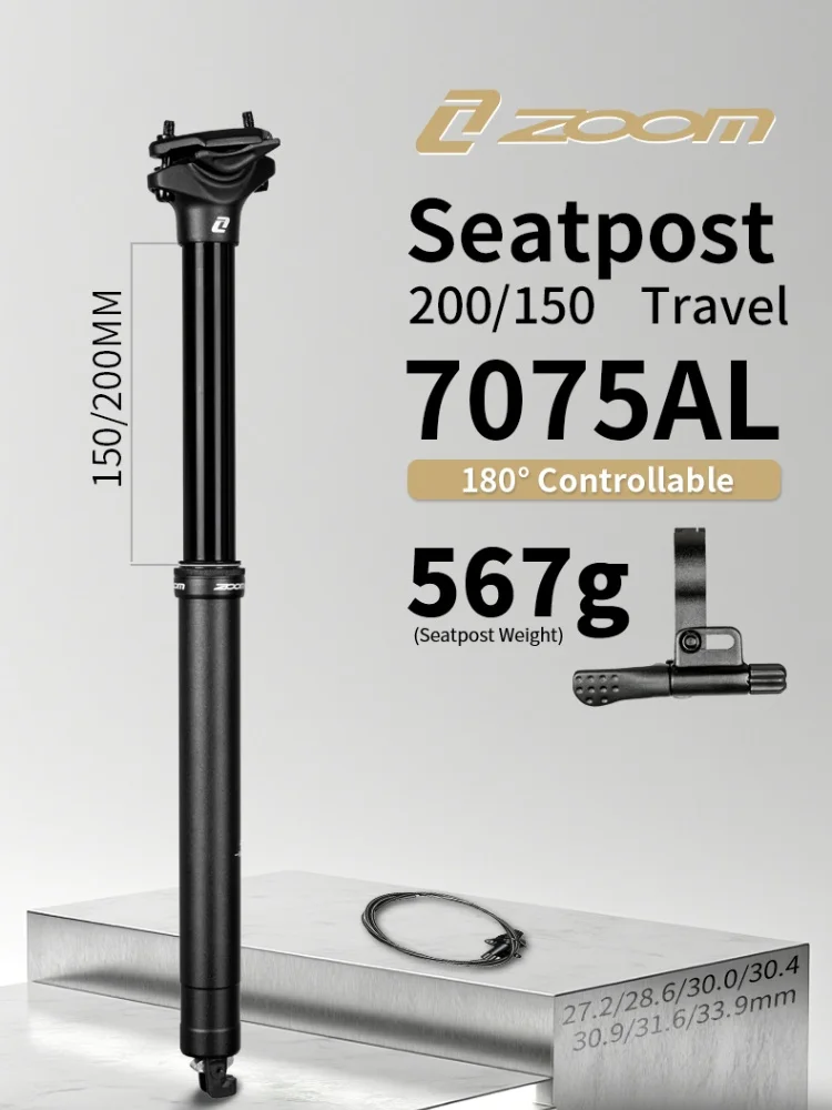 AliExpress Zoom ZOOM Bicycle Dropper Seatpost 30.9/31.6MM Diameter 150/200MM Travel Aluminum Alloy For MTB Road Bicycle Cycling Accessories