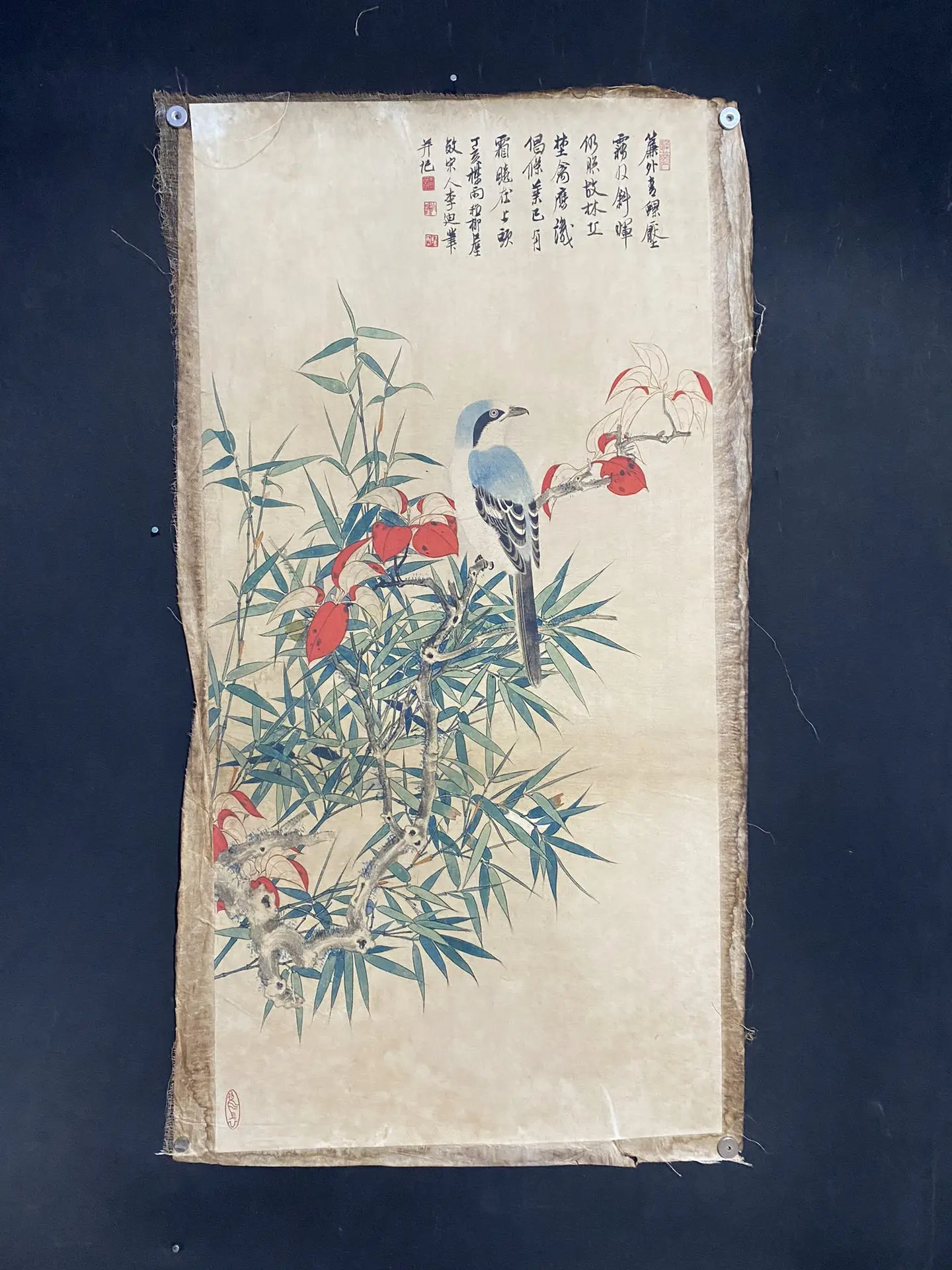 Chinese classical rice paper parlor rotten film painting Li Di flowers and birds decorative painting