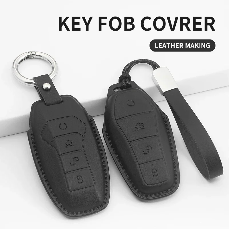 

Leather For BYD Car Key Case Cover Atto 3 Han EV Dolphin Car Remote Key Case Cover Protector Shell Keychain Auto Accessories