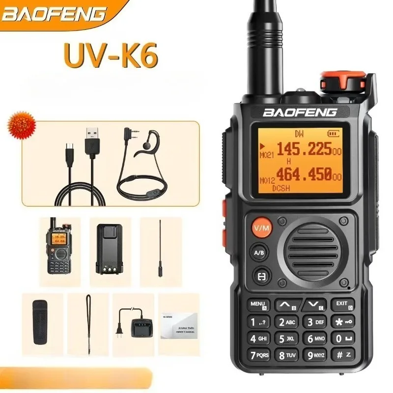 Baofeng جهاز اتصال لاسلكي BF-K6 خارجي احترافي محمول جهاز اتصال لاسلكي عالي الطاقة مضاد للسقوط شاشة كبيرة أكثر من 10 أمتار راديو
