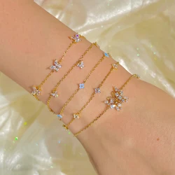 1PC Plated 18k Gold Shiny Zircon Blue Flower Bracelet for Women Girl Korean Temperament Exquisite Jewelry Gifts