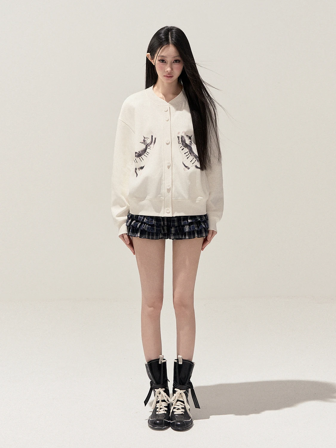 

PUNCH Original Spring New Fun Print Sweatirt Jaet Loose Fit ex Long Sve round Ne Commute Sle Cotton Blend