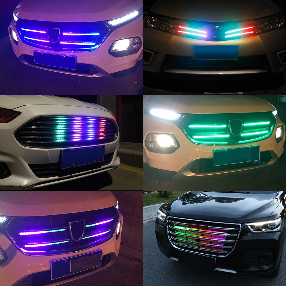 4Pcs 60cm Car Decorative Grille Light Bumper Strip Light RGB LED 144 SMD Smart Changing Light Waterproof DRL & Turn Signal Lamp