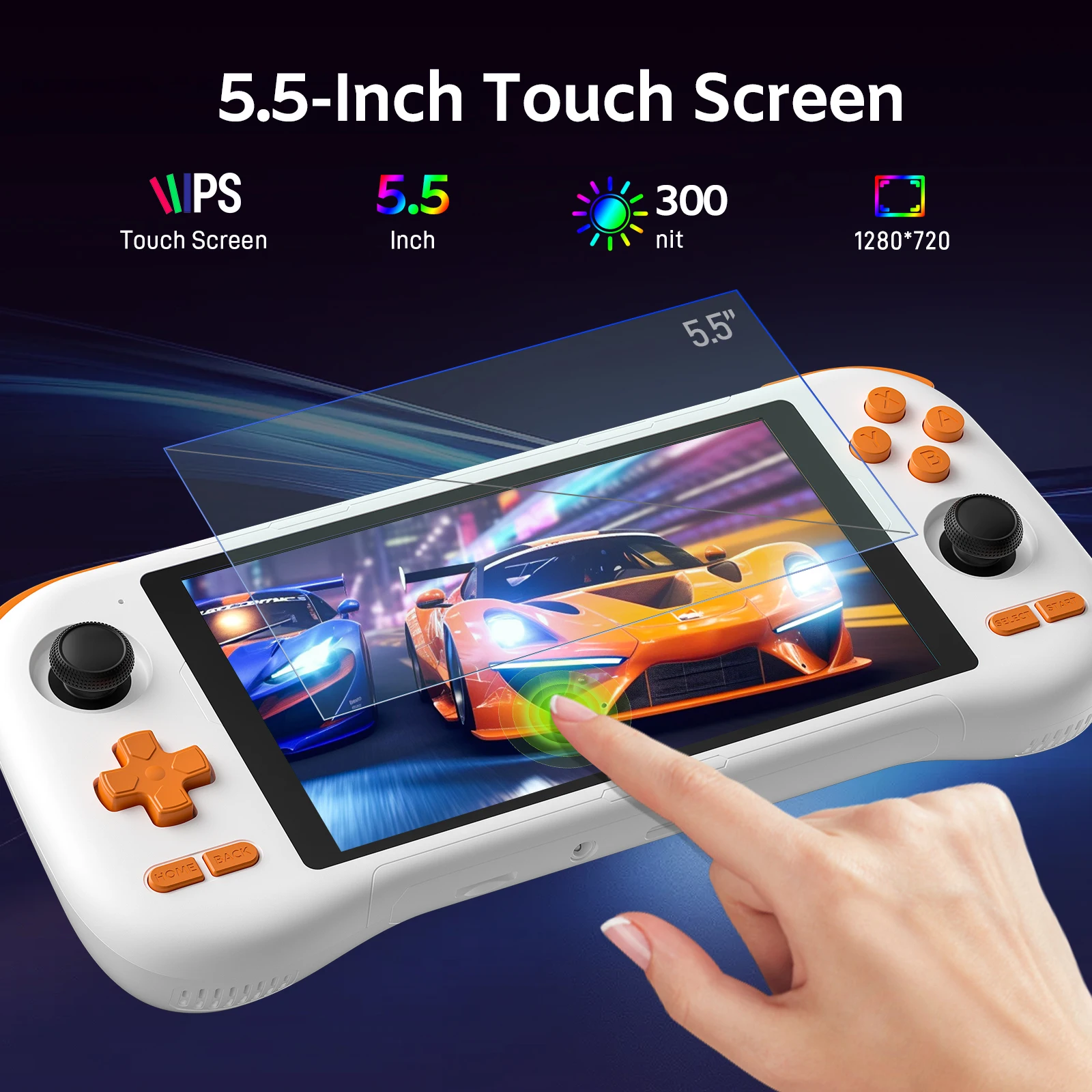KINHANK K56 وحدة تحكم بجهاز لعب محمول 5.5 بوصة تعمل باللمس 50 محاكيات لـ PS1/PSP/DC/SS أندرويد 14 5000 مللي أمبير WIFI5 مشغل ألعاب ريترو