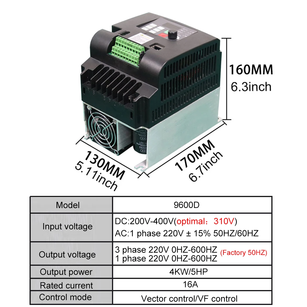Solar Inverter 220V VFD Single-Phase Input Three-Phase Output 0.75/2.2/4/5.5/7.5 KW
