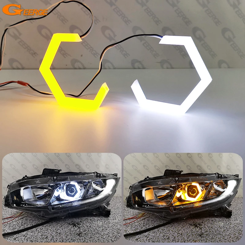 For Honda Civic 9th 10th 11th Gen 2012 - 2023 Ultra Bright Turn Signal Cotton White Amber Hex LED Angel Eyes Kit Halo Rings