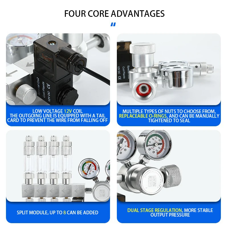 Aquarium DIY Co2 regulator dual stage pressure regulating valve Co2 multi splitter output fish tank Co2 pressure reducing valve