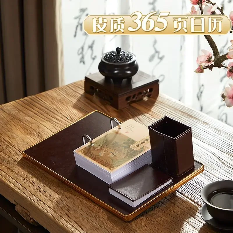 2025 Creative Wooden Desk Calendar Large Pen Holder Weekly Antique Office Calendars Gift Box Enterprise Customized